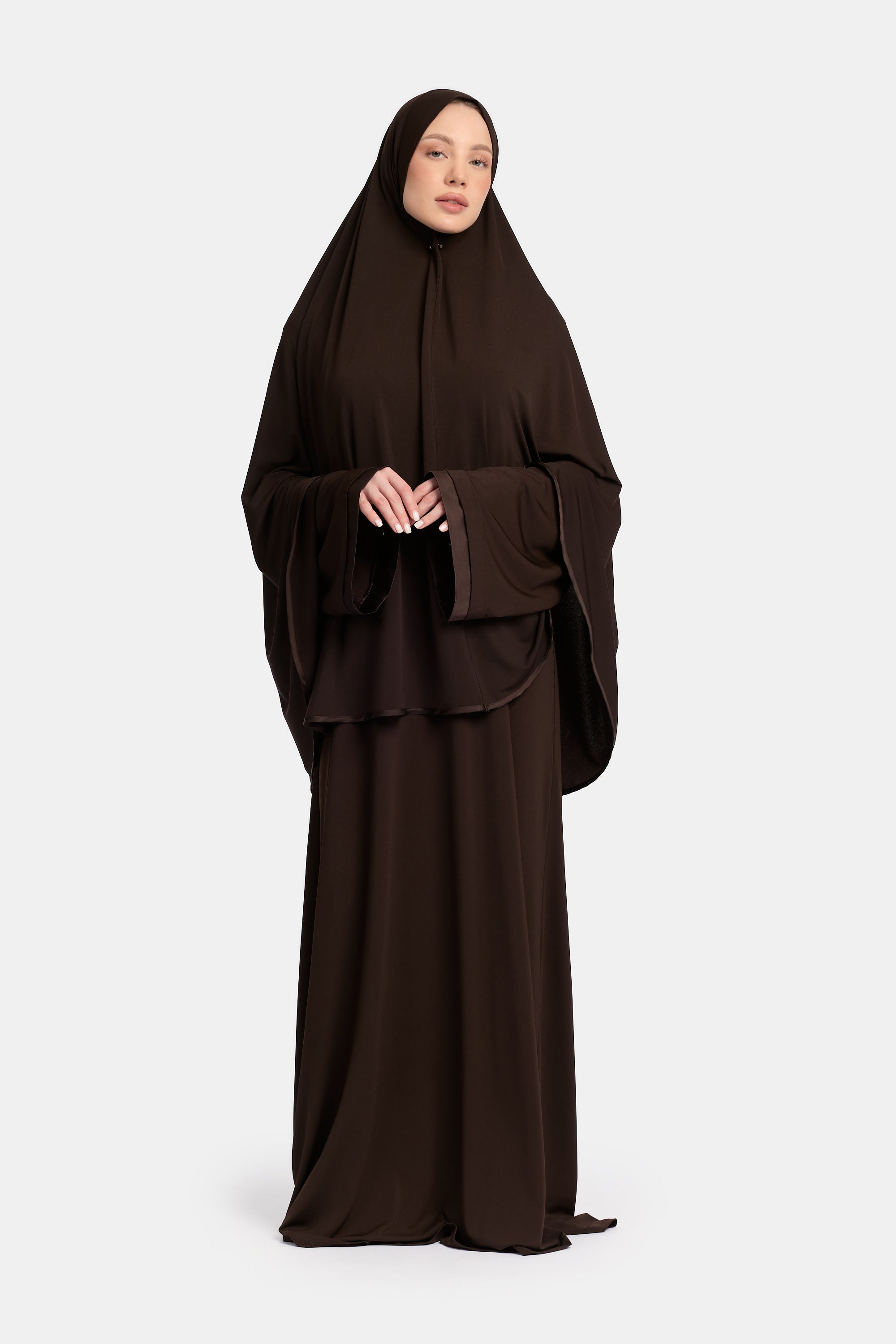 Jersey abaya- en khimaarset | Donkerbruin