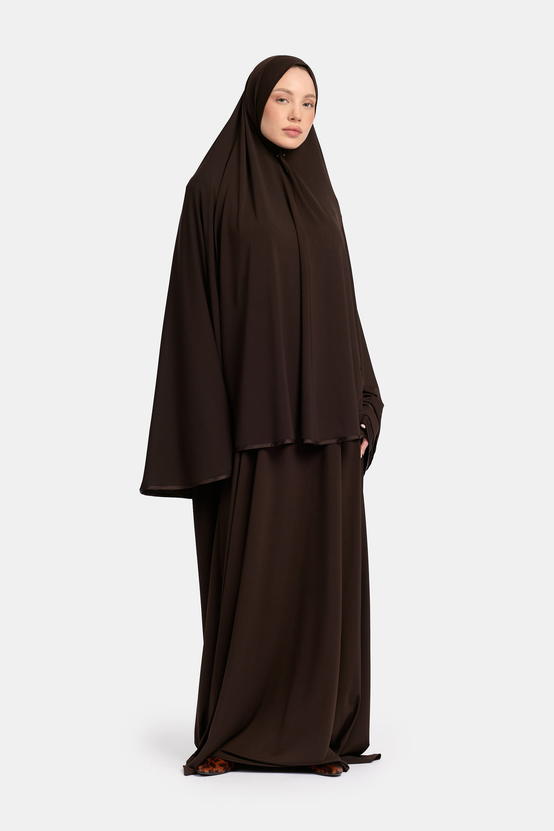 Jersey abaya- en khimaarset | Donkerbruin