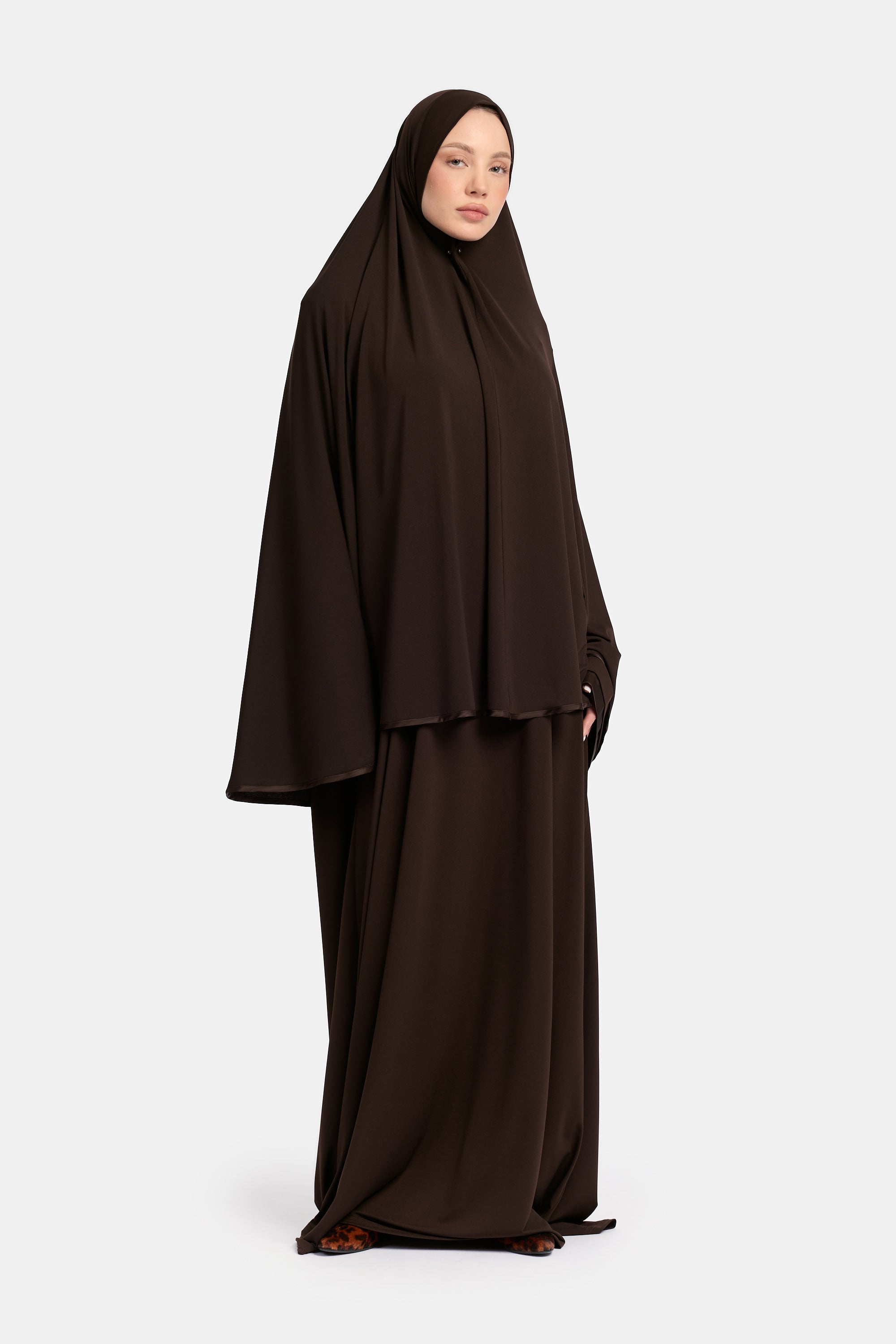 Jersey abaya- en khimaarset | Donkerbruin