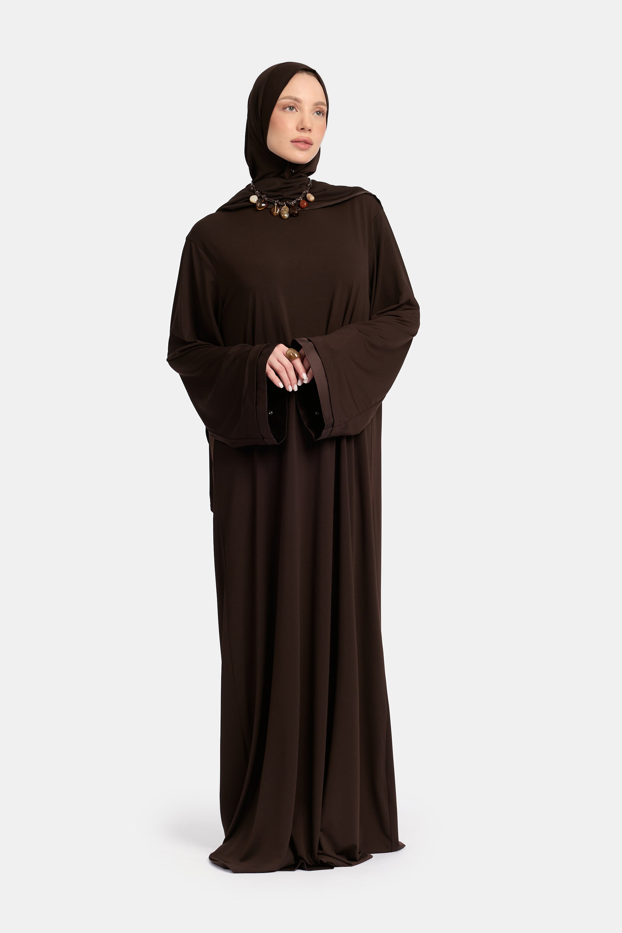 Jersey abaya- en khimaarset | Donkerbruin
