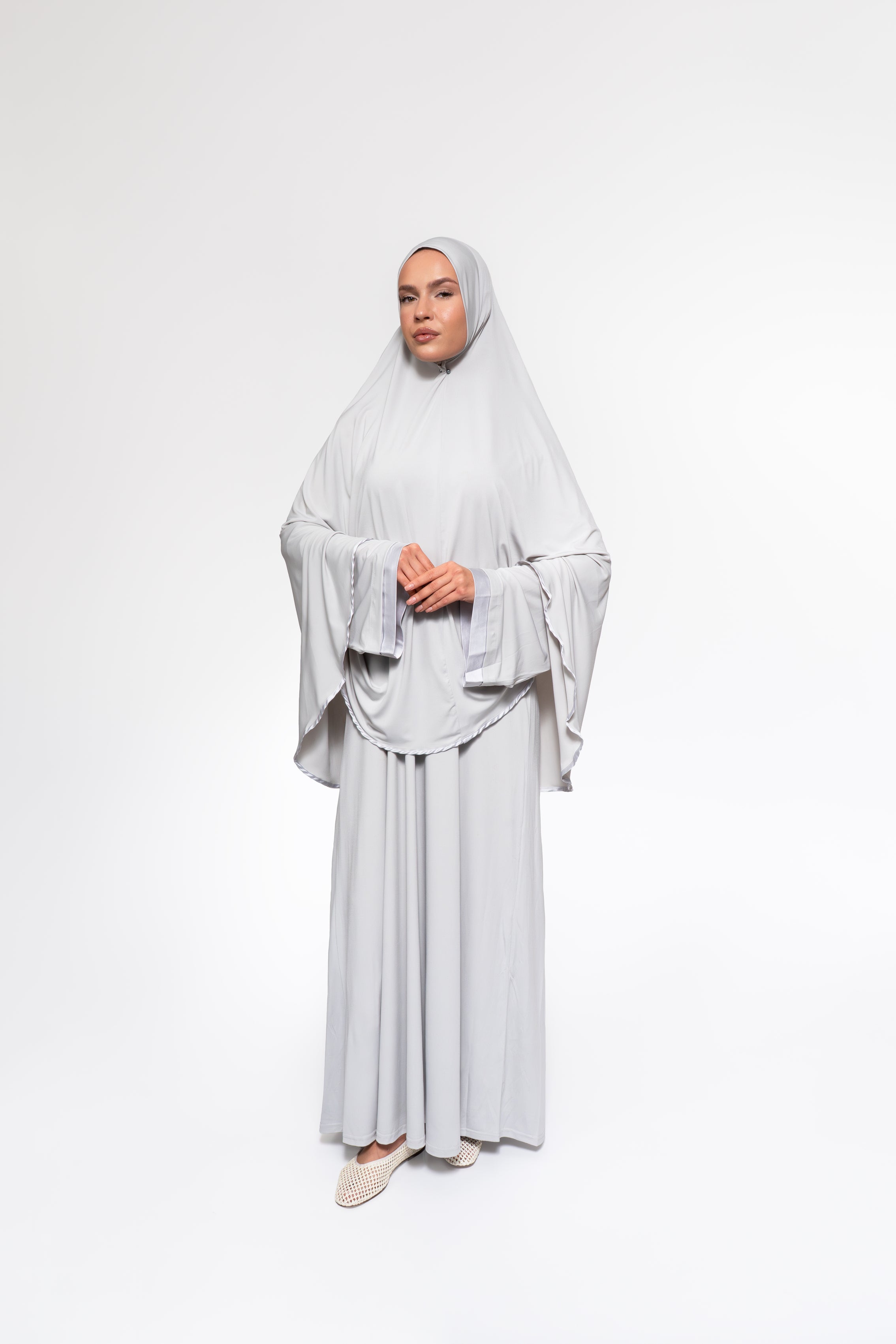 Jersey abaya- en khimaarset | Lichtgrijs