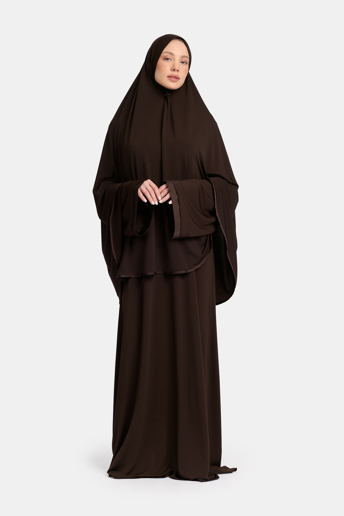 Jersey abaya- en khimaarset | Donkerbruin