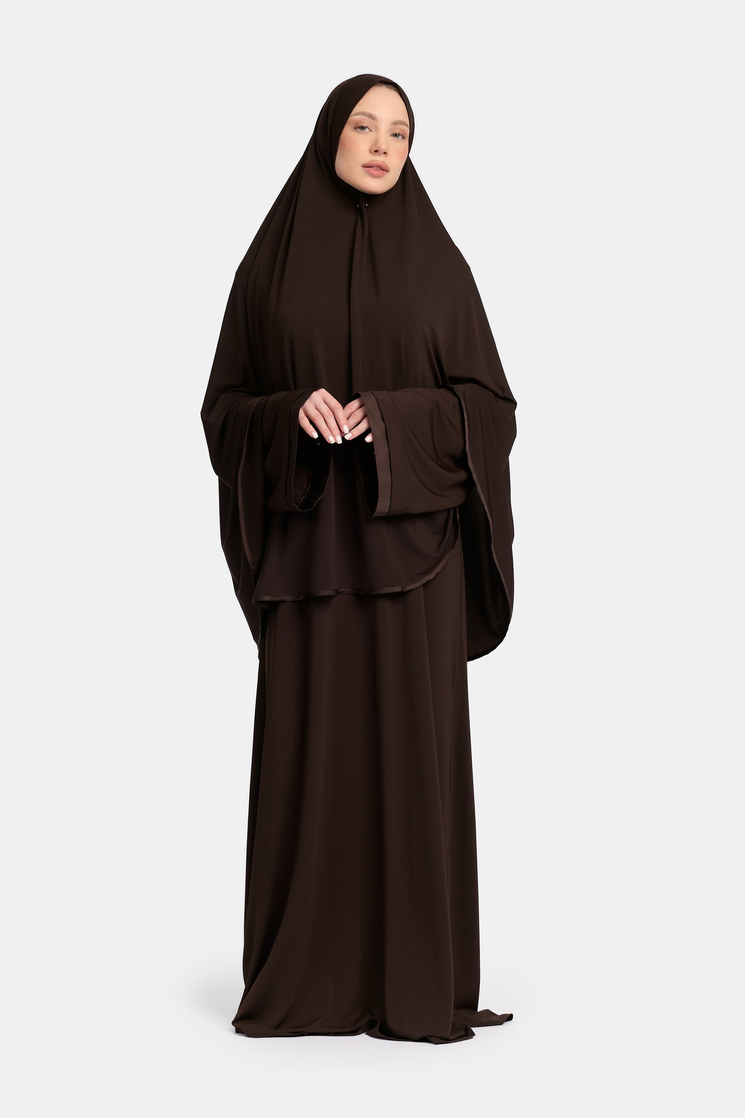 Jersey abaya- en khimaarset | Donkerbruin