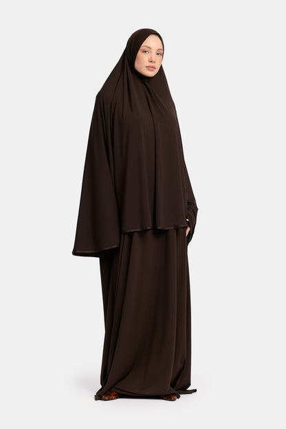 Jersey abaya- en khimaarset | Donkerbruin