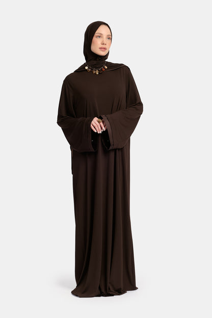 Jersey abaya- en khimaarset | Donkerbruin