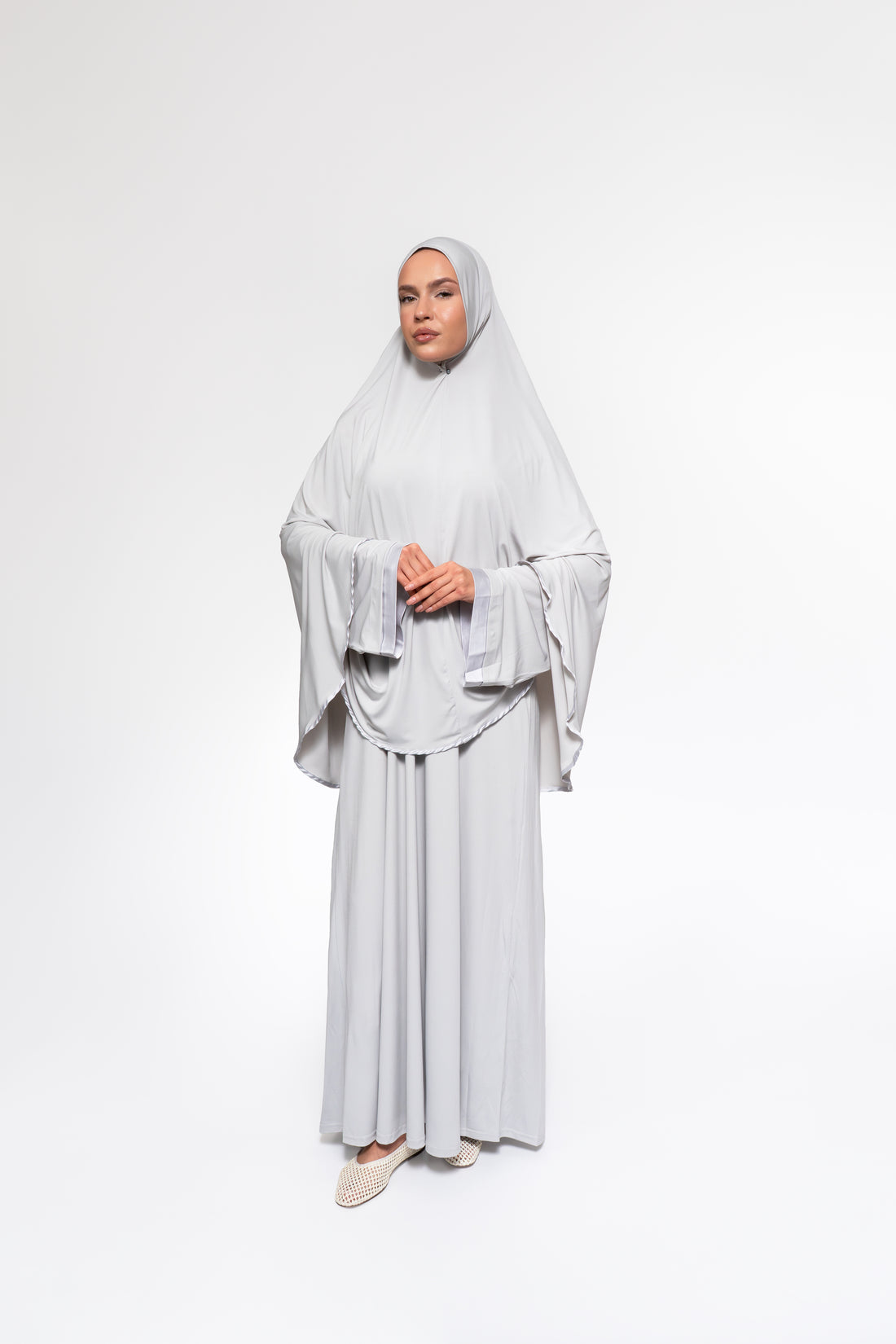 Jersey abaya- en khimaarset | Lichtgrijs