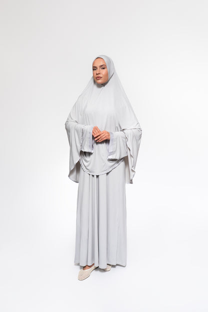 Jersey abaya- en khimaarset | Lichtgrijs